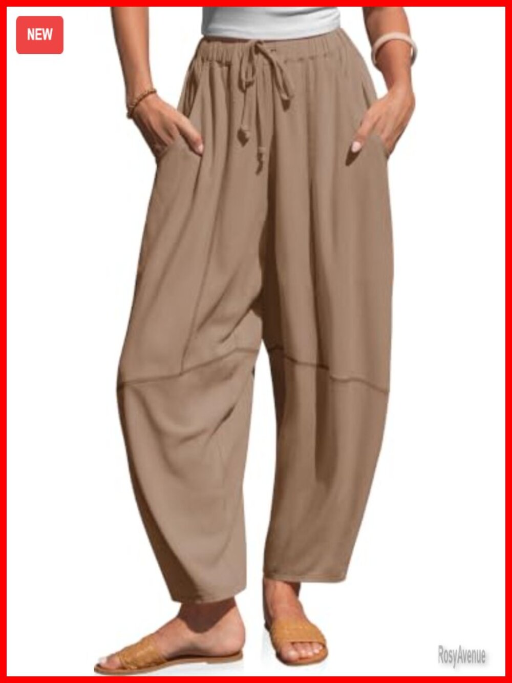 Linen Blend Barrel Pants Baggy Wide Leg Harem Lounge Pants with Pockets